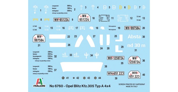 ITALERI 1/35 1:35 Kfz. 305 Opel Blitz Typ A 4x4 MILITARY MODEL KIT 6760