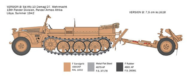 ITALERI 1/35 1:35 SD KFZ 10 Demag with LE IG18 & Crew 6595