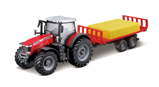 Burago 10cm Massey Fergusson 8740S Tractor With Bale Trailer B18-31675