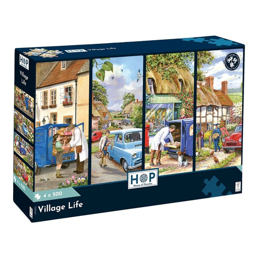 House Of Puzzles Village Life 4 x 500 Piece Jigsaw Puzzle Toys HP0823