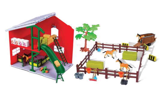 Burago 1:43 FARMLAND PLAYSET HORSE STABLE WITH NEW HOLLAND TRACTOR B18-31682
