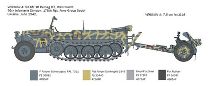 ITALERI 1/35 1:35 SD KFZ 10 Demag with LE IG18 & Crew 6595