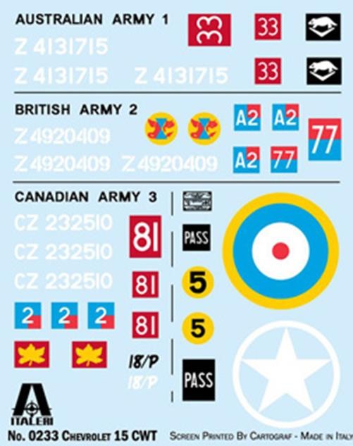 ITALERI 1/35 1:35 Chevrolet 15 CWT RR MODEL MILITARY KIT 233