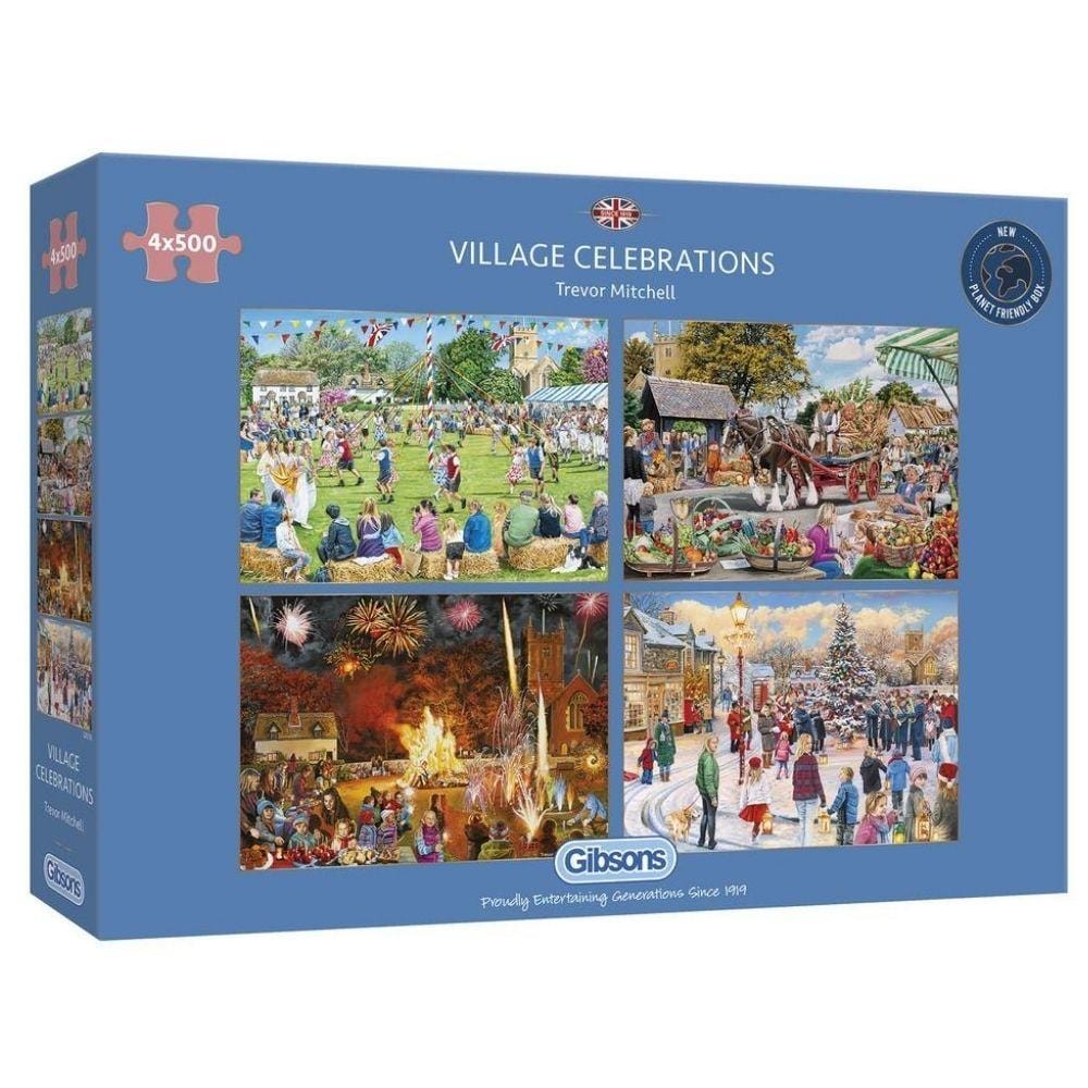 Gibsons Village Celebrations 4 x 500 Piece Jigsaw Puzzle G5051