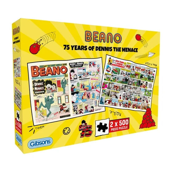Gibsons Beano 75 Years Of Dennis The Menace 2 x 500 Piece Jigsaw Puzzle G5075