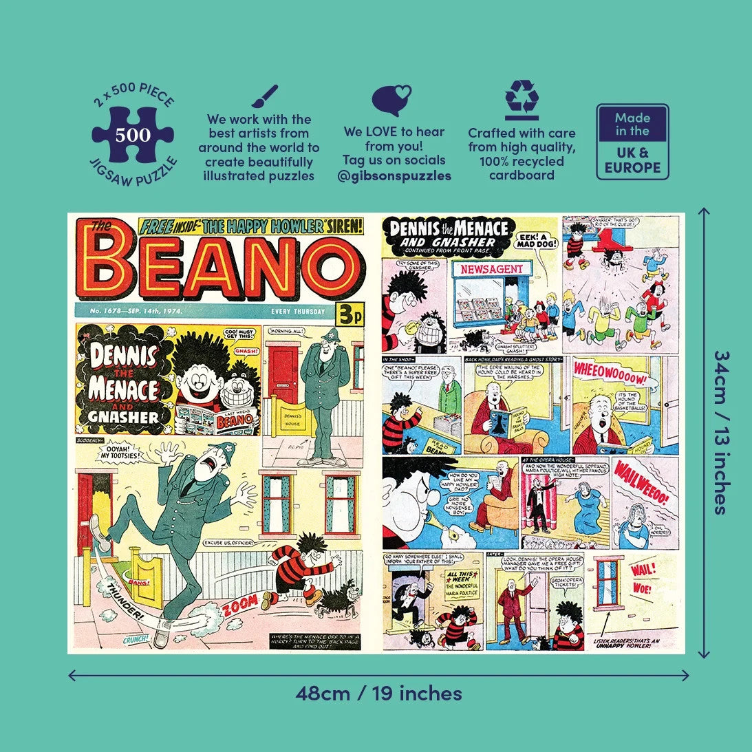 Gibsons Beano 75 Years Of Dennis The Menace 2 x 500 Piece Jigsaw Puzzle G5075