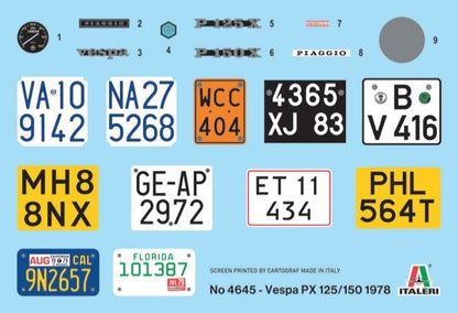 ITALERI 1;9 1/9 Piaggio Vespa PX 125/150 1978 Model Kit 4645