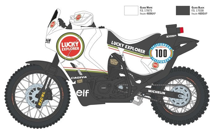 ITALERI 1:9 1/9 Cagiva “Elephant” 850 Paris Dakar 1987 SCALE MOTORCYCLE KIT 4643