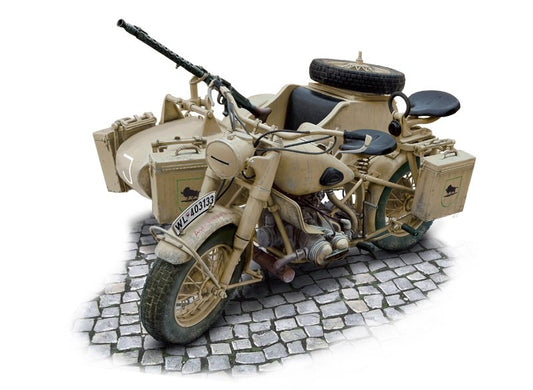 ITALERI 1:9 1/9 BMW R75 WITH SIDECAR GERMAN MILITARY MOTORCYCLE MODEL KIT 7403