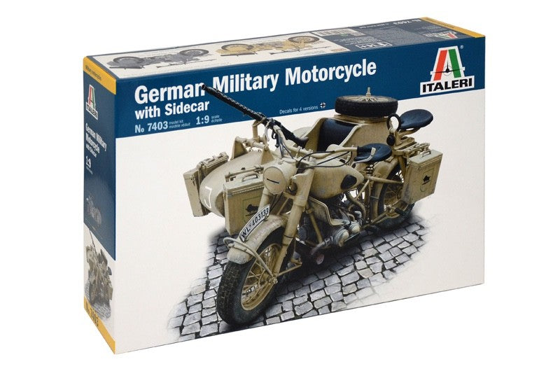ITALERI 1:9 1/9 BMW R75 WITH SIDECAR GERMAN MILITARY MOTORCYCLE MODEL KIT 7403