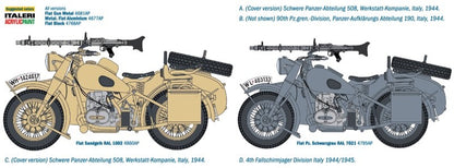 ITALERI 1:9 1/9 BMW R75 WITH SIDECAR GERMAN MILITARY MOTORCYCLE MODEL KIT 7403