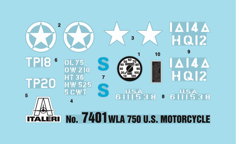 ITALERI WLA 750 US Army WWII Motorcycle 7401 1:9 Bike Model Kit