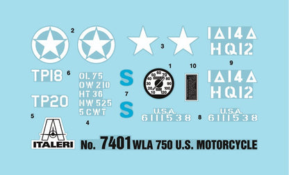 ITALERI WLA 750 US Army WWII Motorcycle 7401 1:9 Bike Model Kit